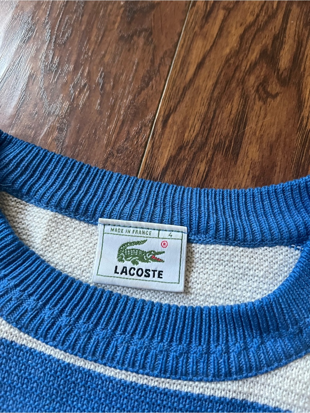 Lacoste White and Blue Horizontal Stripe Crewneck Sweater - Picture 4 of 6
